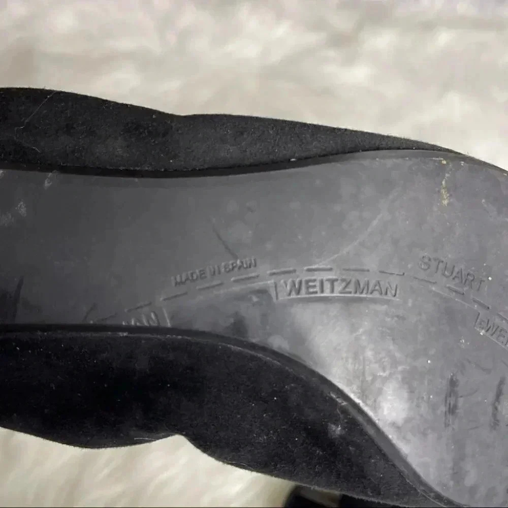 Stuart Weitzman Black Suede Ballet Flats with Brown Patent Toe - Picture 3 of 8